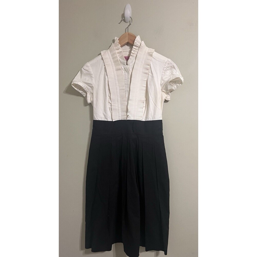 Vintage Y2K Eliza J Ruffle White- Black Bodice Dress Measuring Size Small Dress